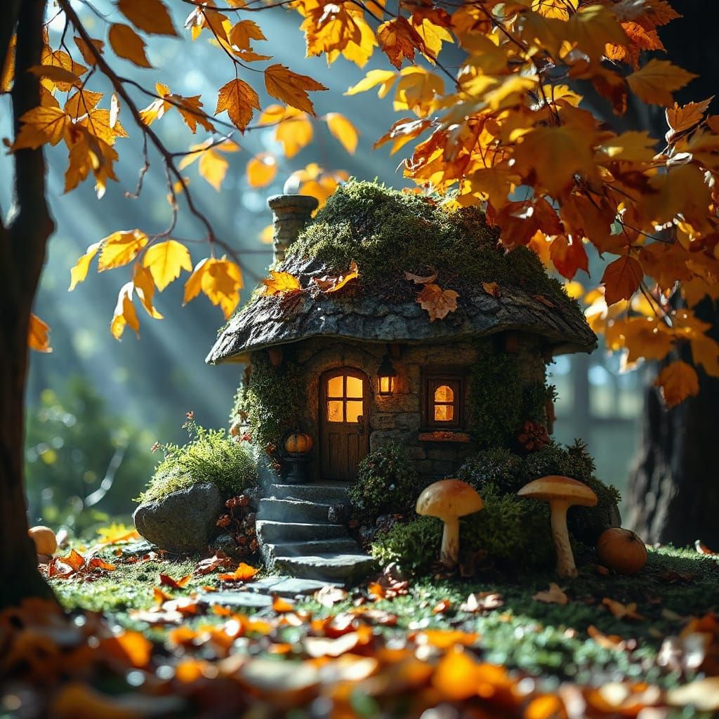 Mystical Autumn Cottage in Enchanted Forest