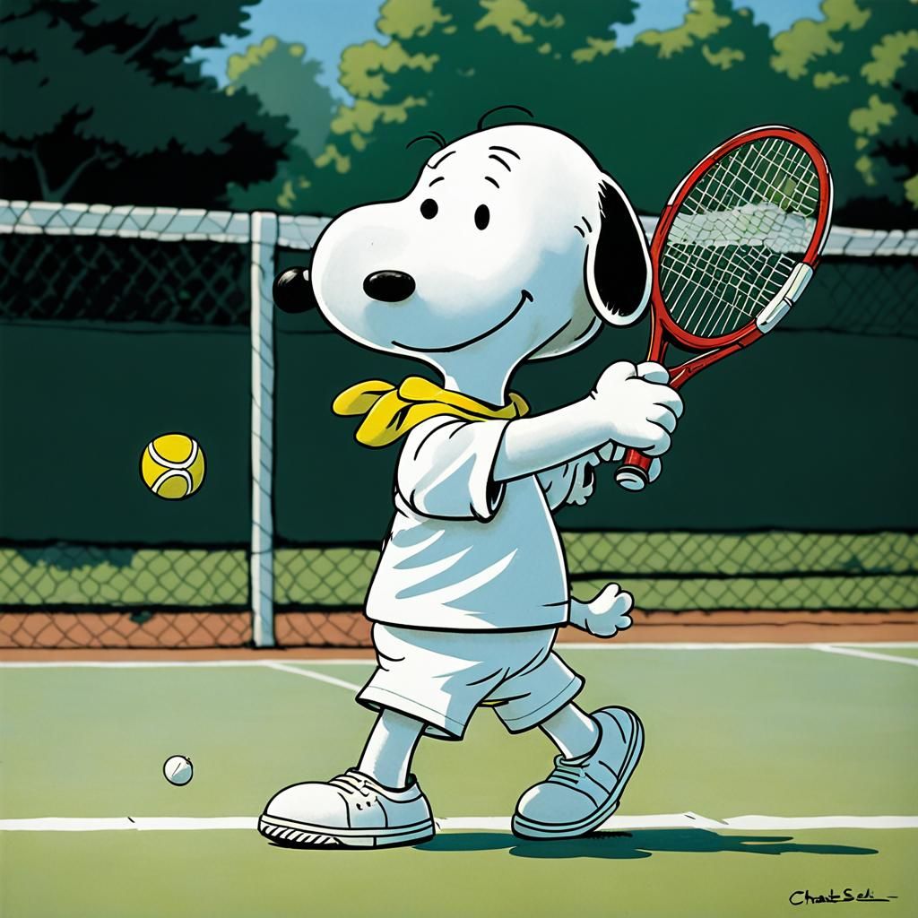 Snoopy Plays Tennis in Classic Comic Style