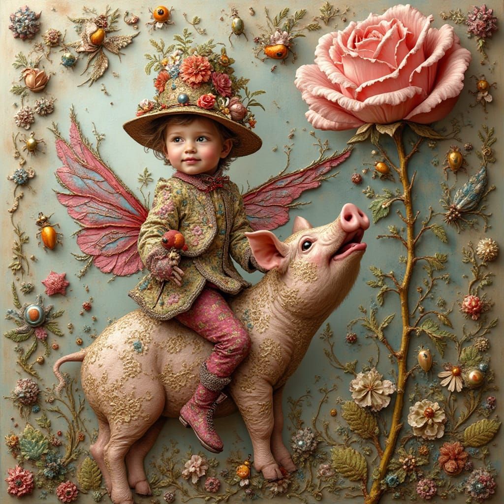 Fascinated Child with Rose in Dürer Style