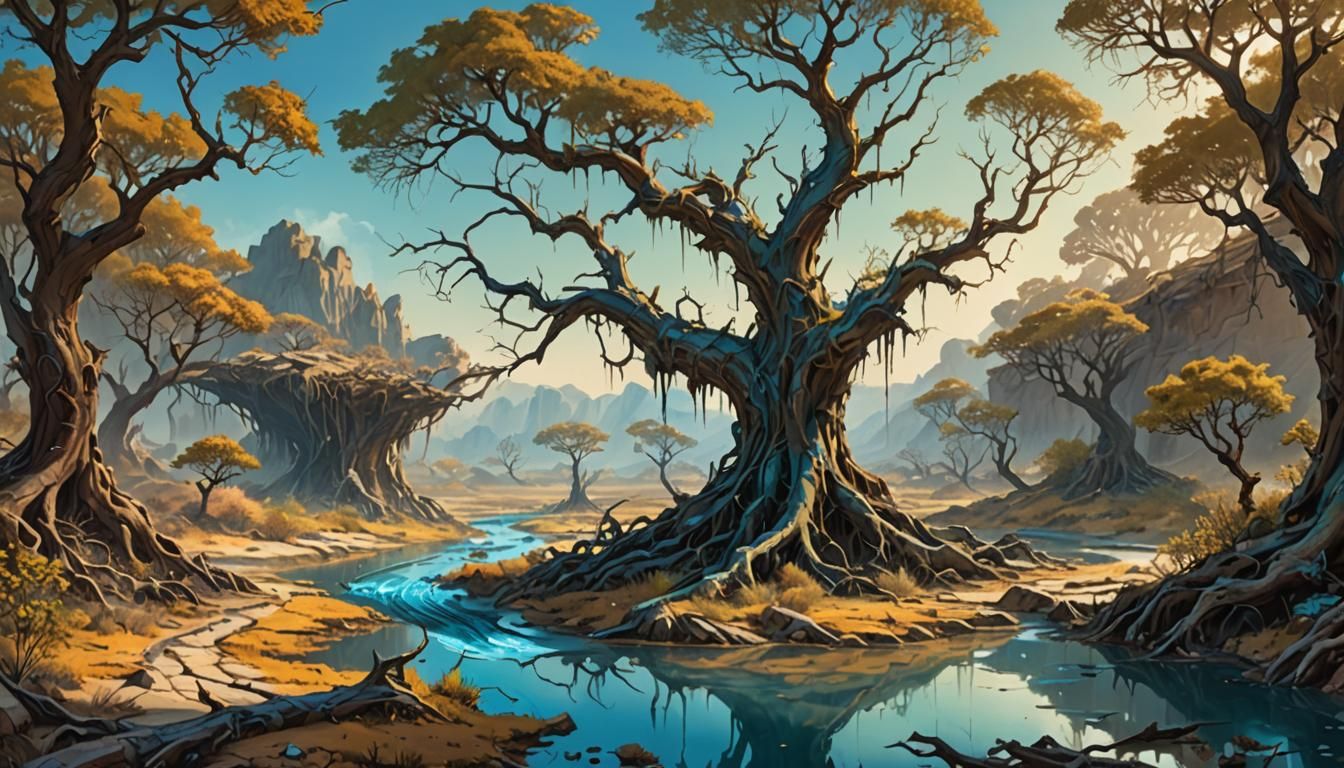 Barren Landscape Contrasts Lush Vista in Golden Light