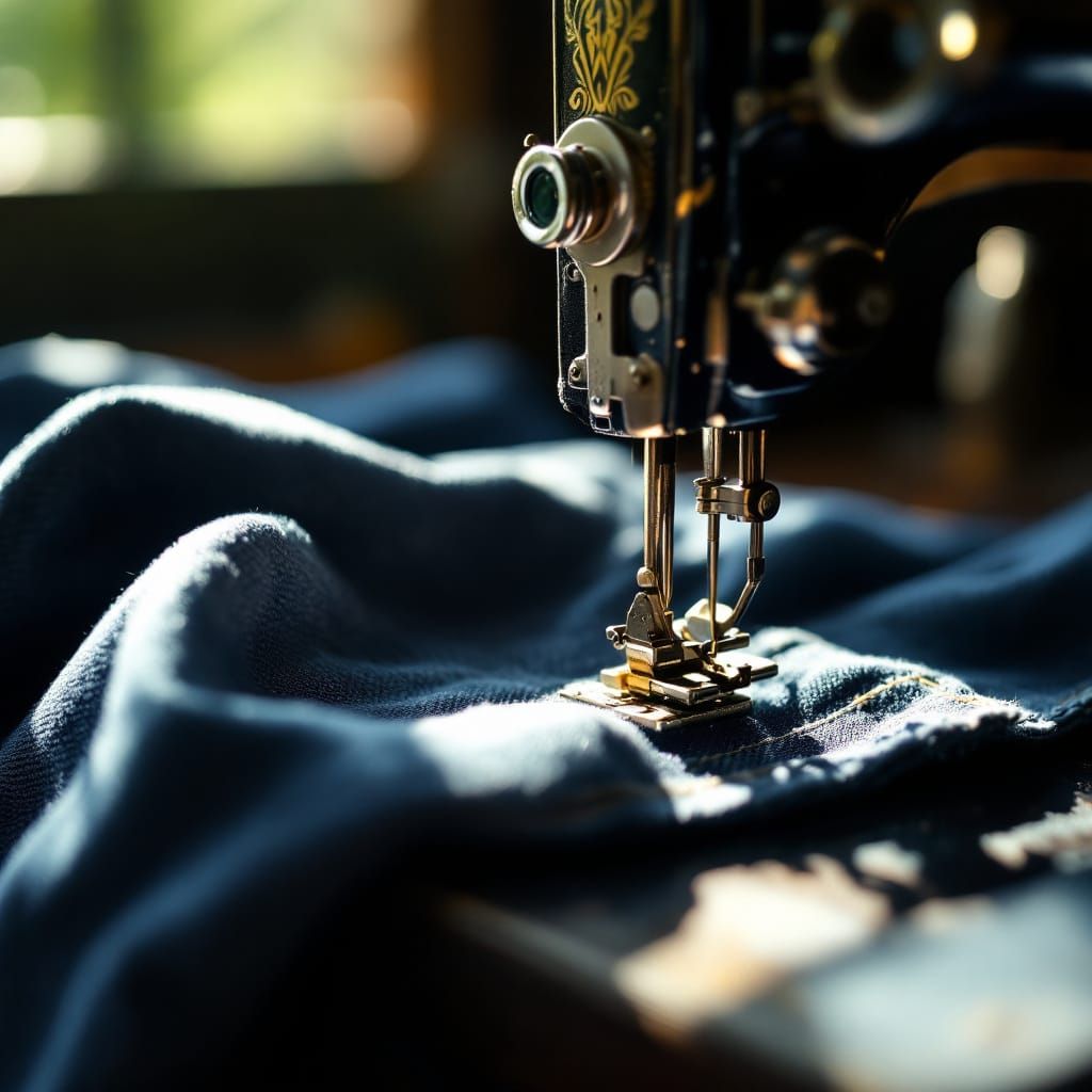 Vintage Sewing Machine Quilting Denim Trousers