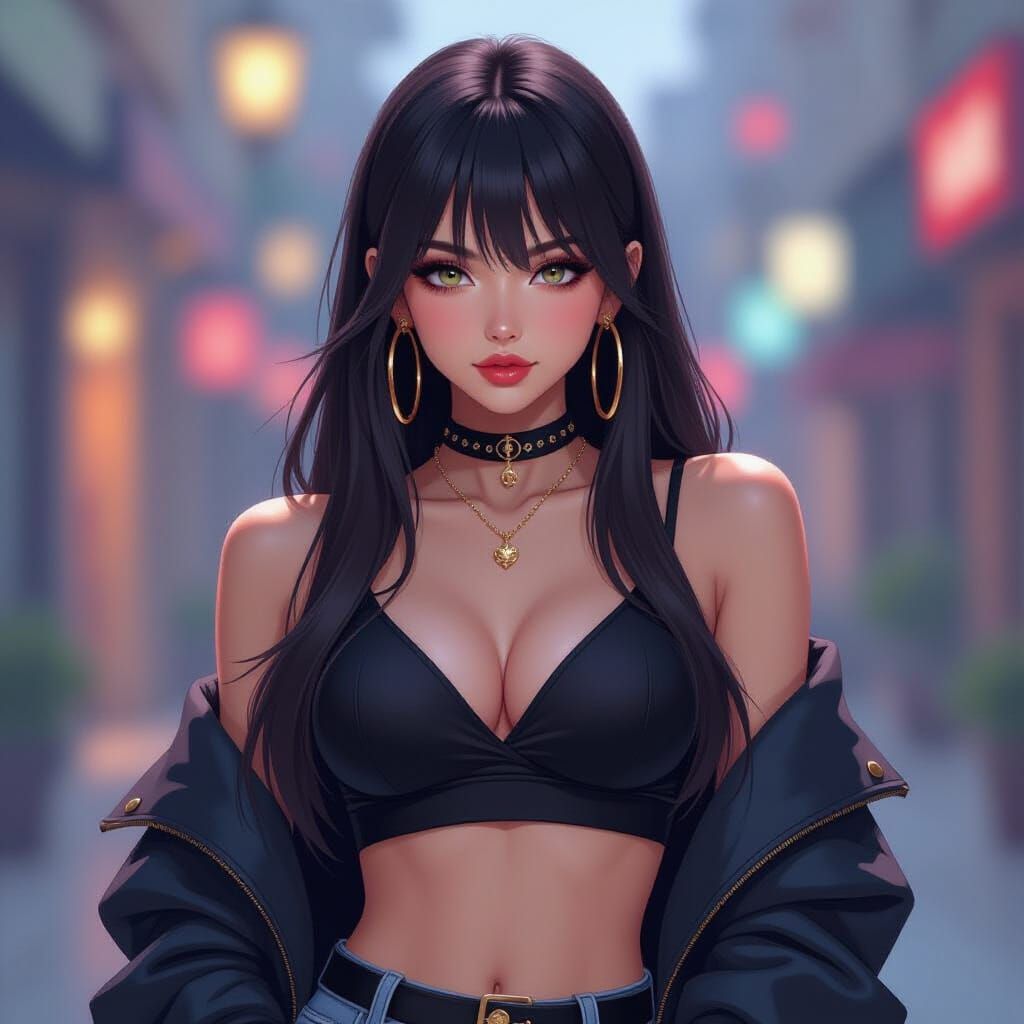 Anime Fashion Model with Future Nails and Crop Top