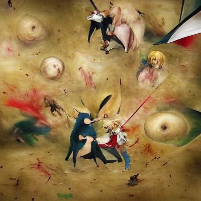 Surreal Anime Fight in Renaissance Style