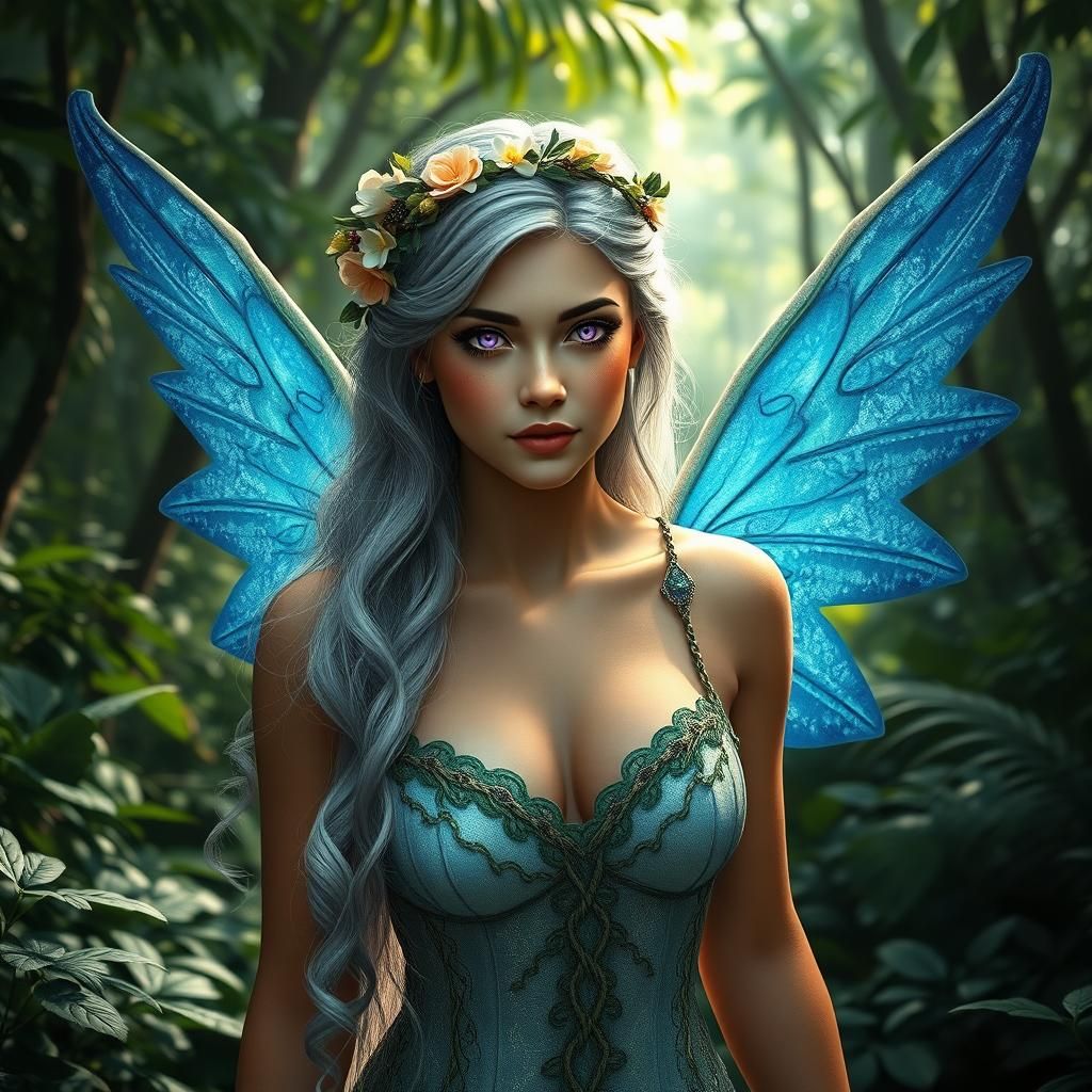 Ethereal Forest Fairy with Floral Wreath and Wings