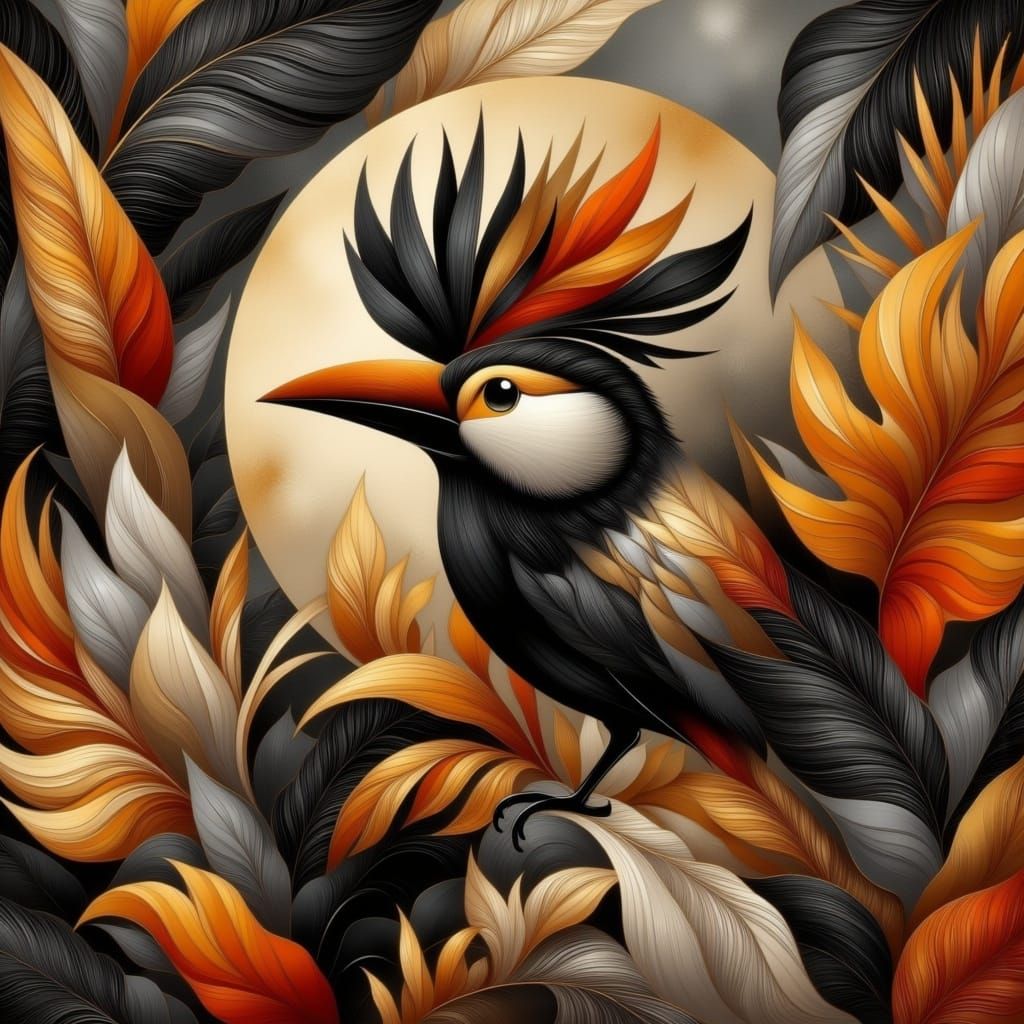 Vibrant Bird in Tropical Jungle Landscape