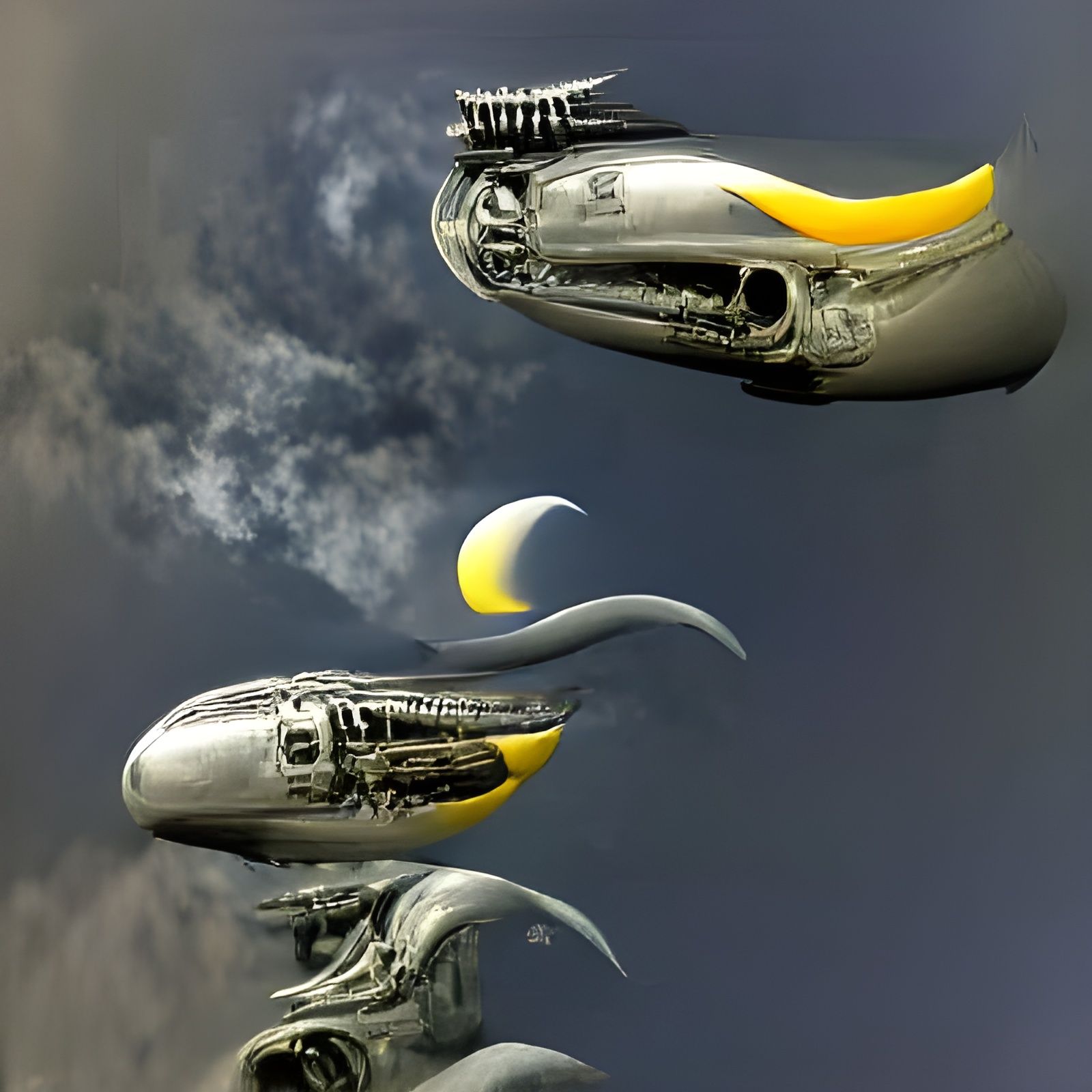 Yellow Spaceships Launching to the Moon, Hyperrealism