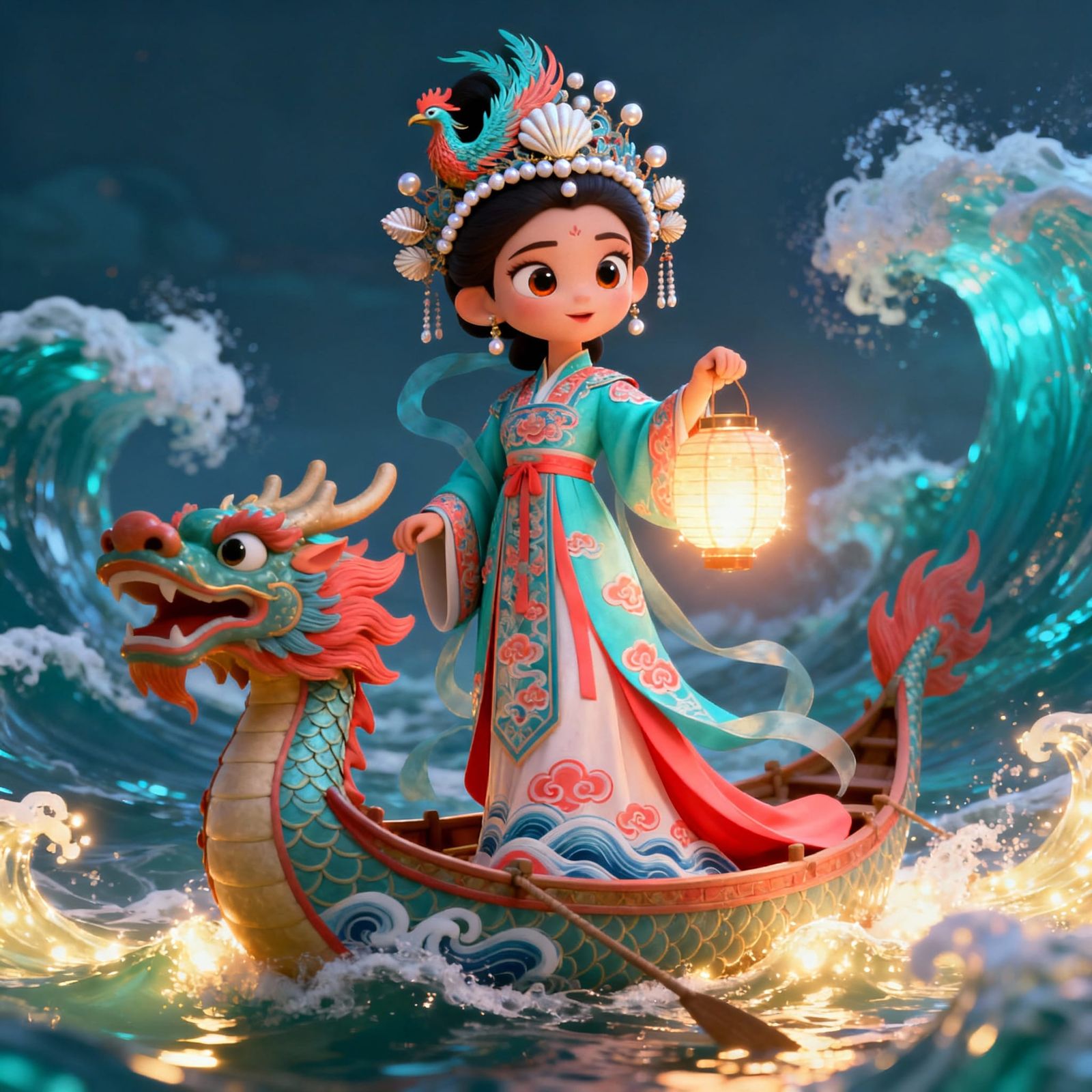 3D Cartoon Mazu in Imperial Gown with Phoenix Crown