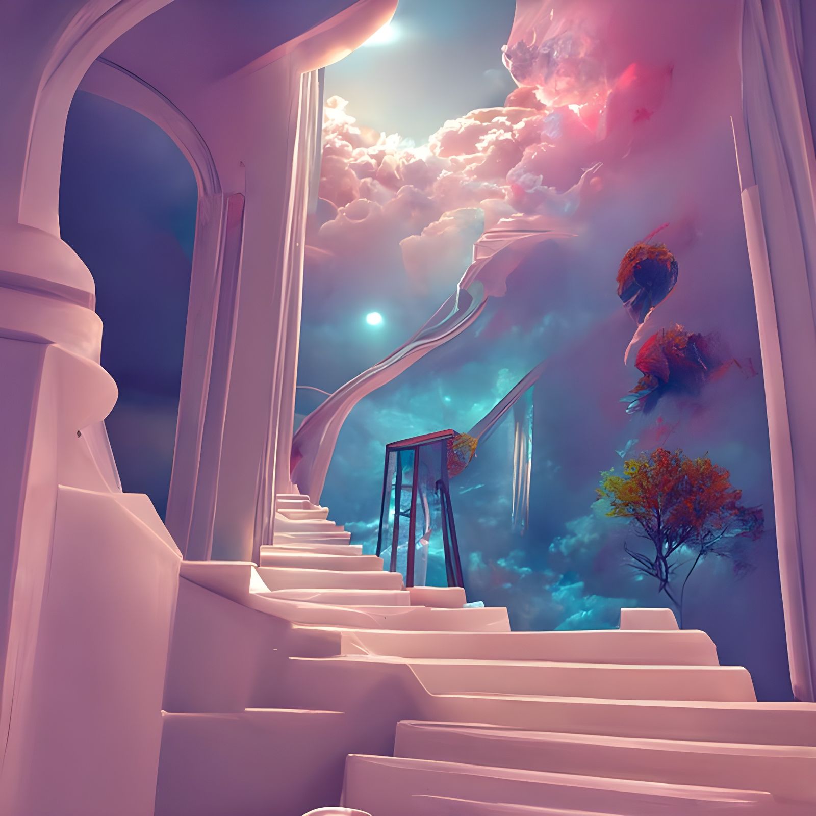 Cosmic Stairway to Dreamer's Bedroom in Romanticism Style