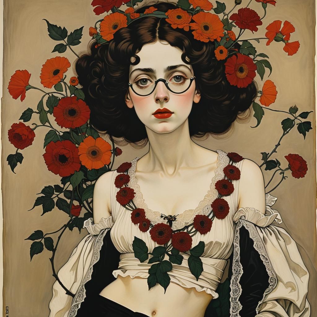 Baroque Woman with Flowers: A Surreal Portrait