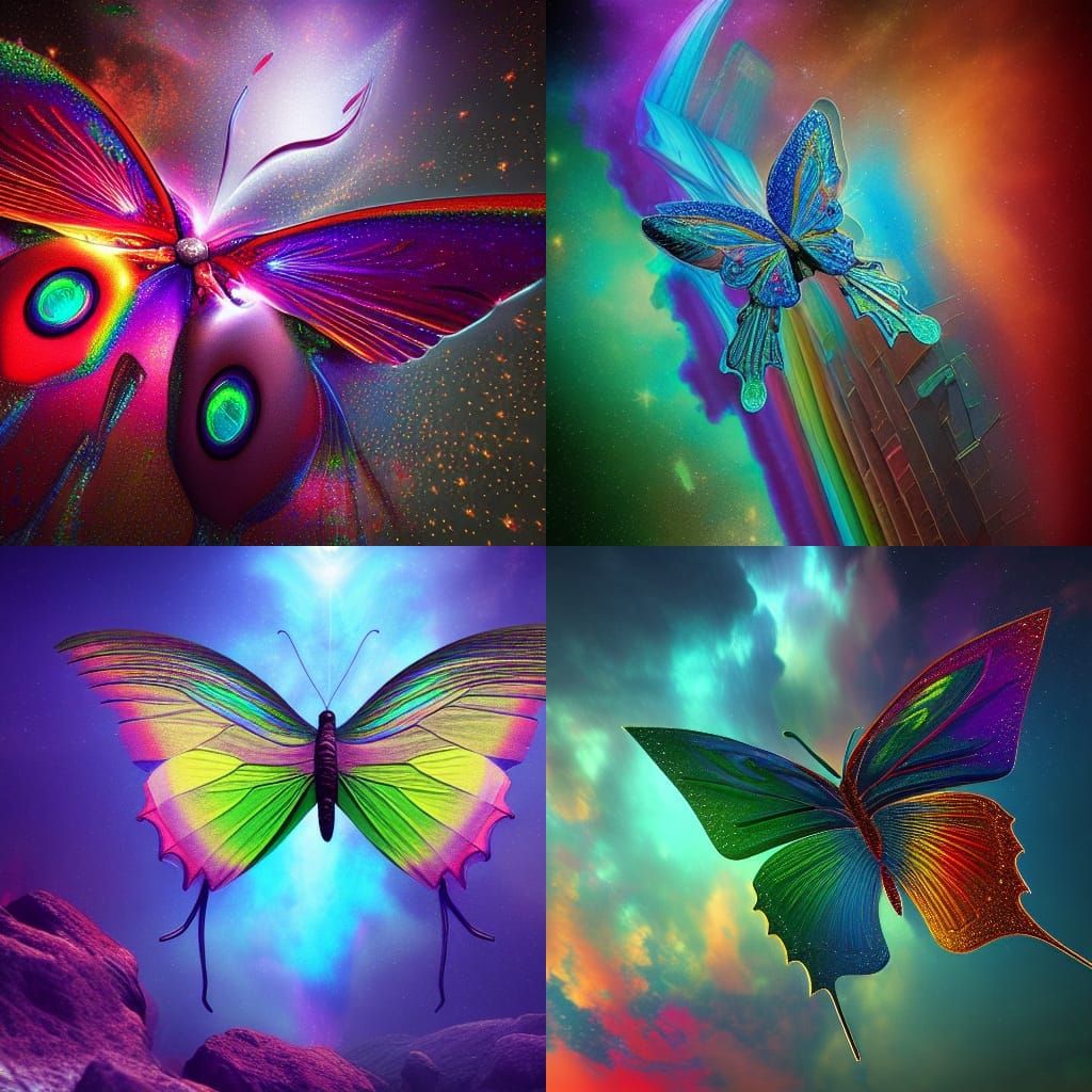 Holographic Rainbow Butterfly: Cosmic Digital Illustration