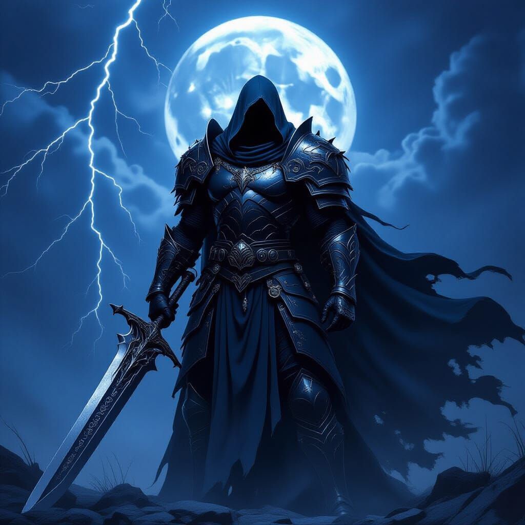 Gothic Warrior in Obsidian Armor with Runed Sword