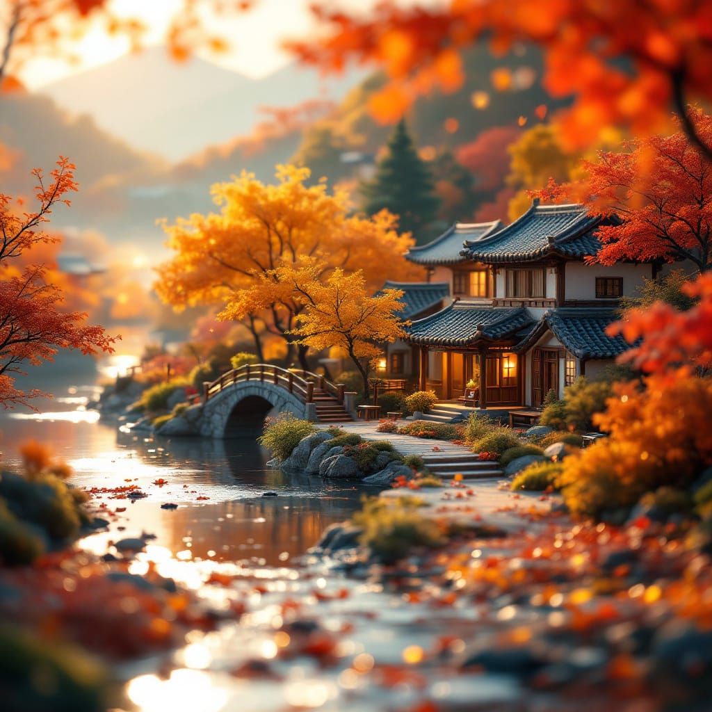 Miniature Korean Village in Autumn Light