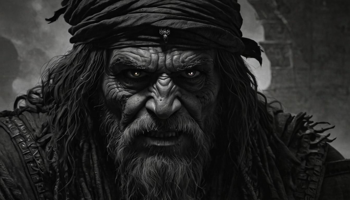 Arab Buccaneer in Haunted Ruins: Charcoal Art