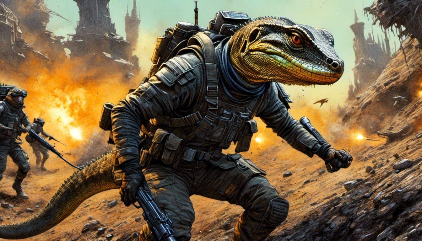 Lizard Mercenary in Sci-Fi Combat