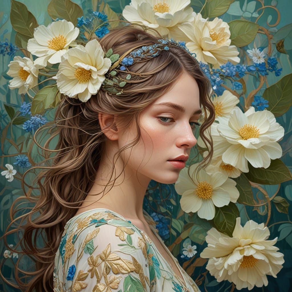 Ethereal Spring Goddess in Art Nouveau Style