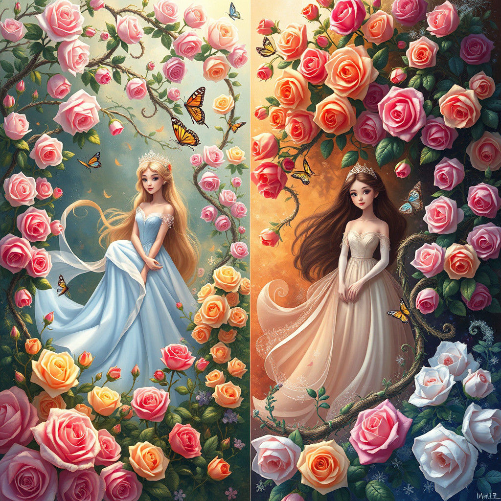 Disney Princesses in an Enchanted Rose Garden