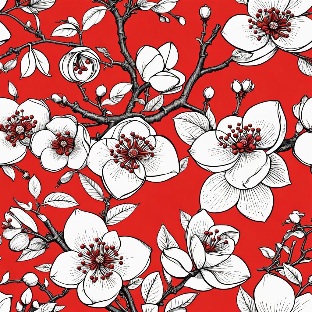 Artistic Nude with Red Japanese Quince Flowers