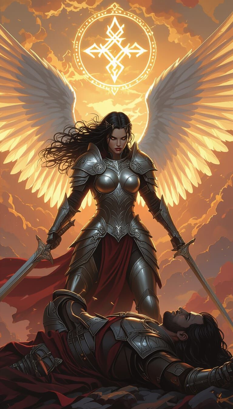 Valkyrie Ascends with Fallen Warrior in Epic Fantasy Art