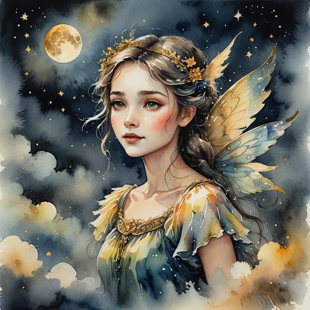 Ethereal Fairy Flight in Watercolor Style