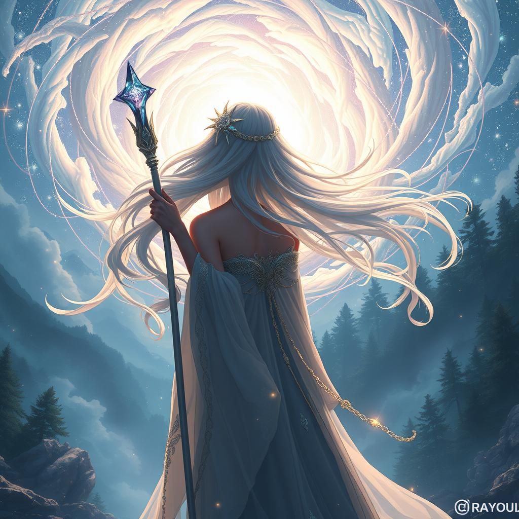 Mystical Woman at Celestial Portal in Anime Style