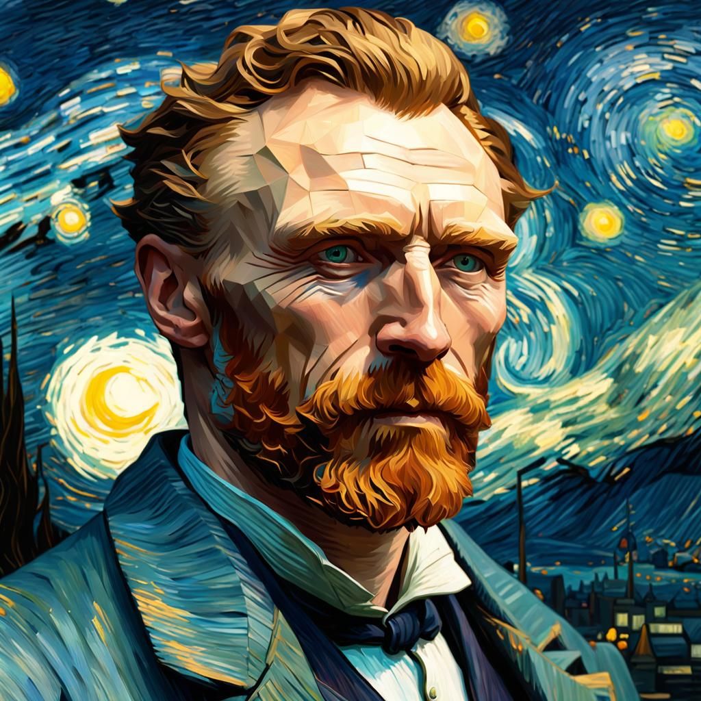 Van Gogh Portrait with Starry Night Background