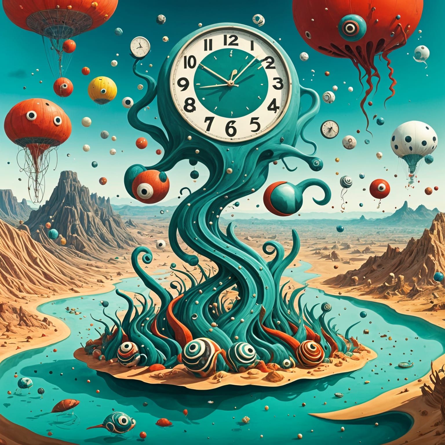 Melting Clock in Desert Landscape