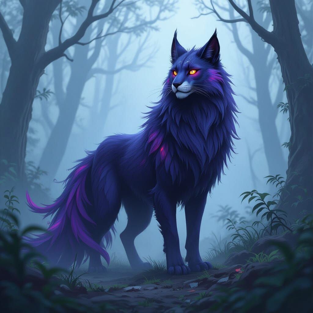 Mystical Tigon-Phoenix Hybrid in Misty Forest