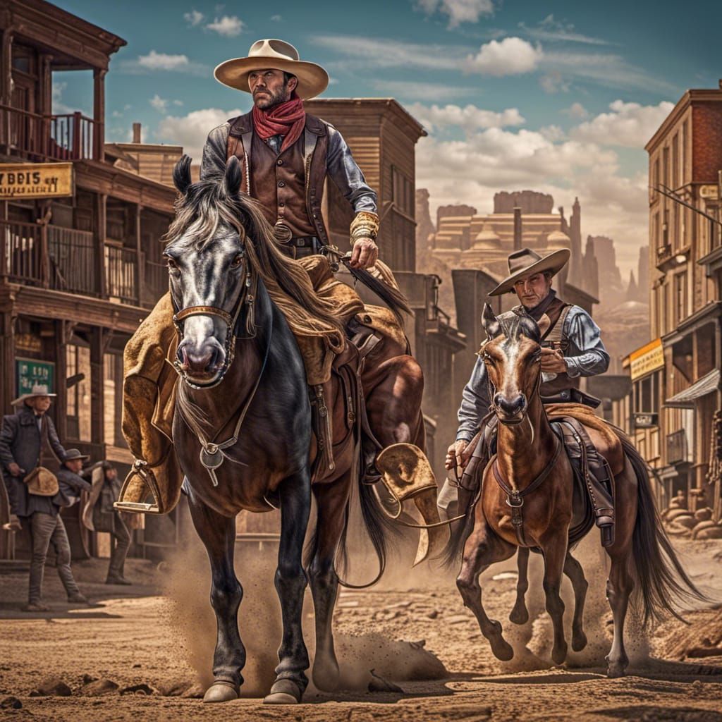 Cowboy Awaits Duel in Wild West City