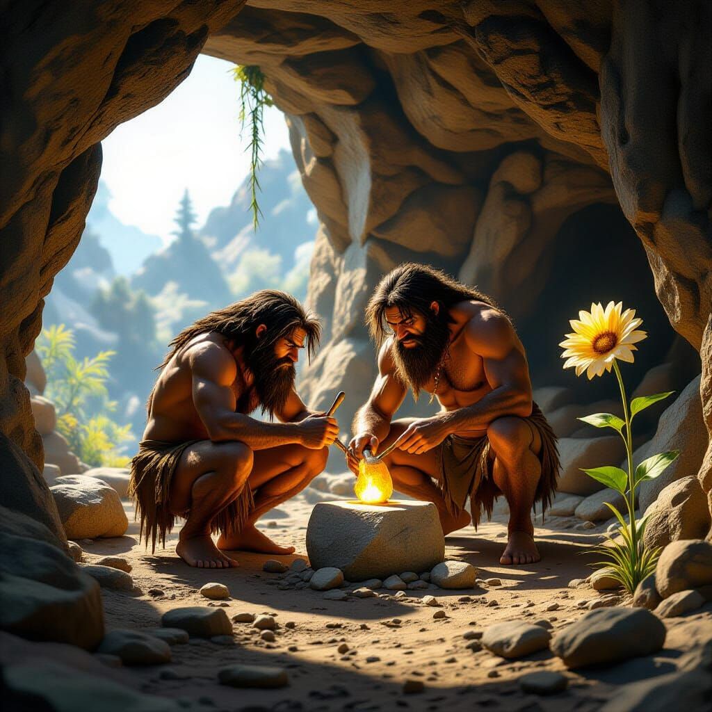 Caveman Creates Philosopher's Stone in Epic Fantasy Style