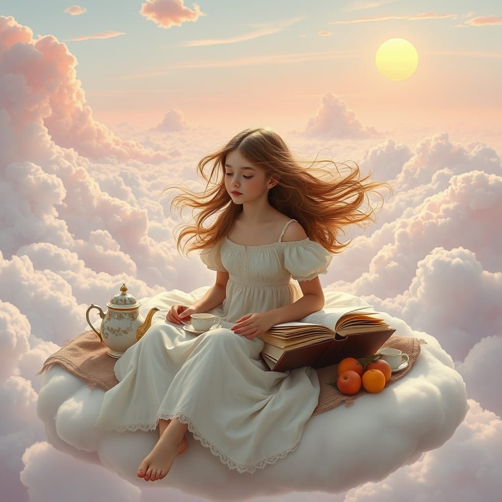 Dreamy Cloudscape Picnic in Art Nouveau Style