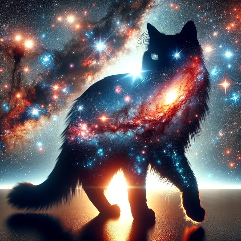 Ethereal Cosmopolitan Feline in Starry Luxury