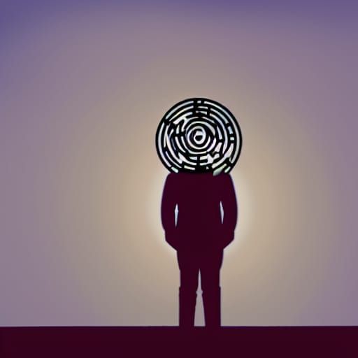 Circular Maze on Shadow Figure: Clean Dark Lines