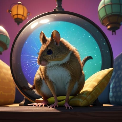 Whimsical Field Mouse TV Time in Vibrant Color