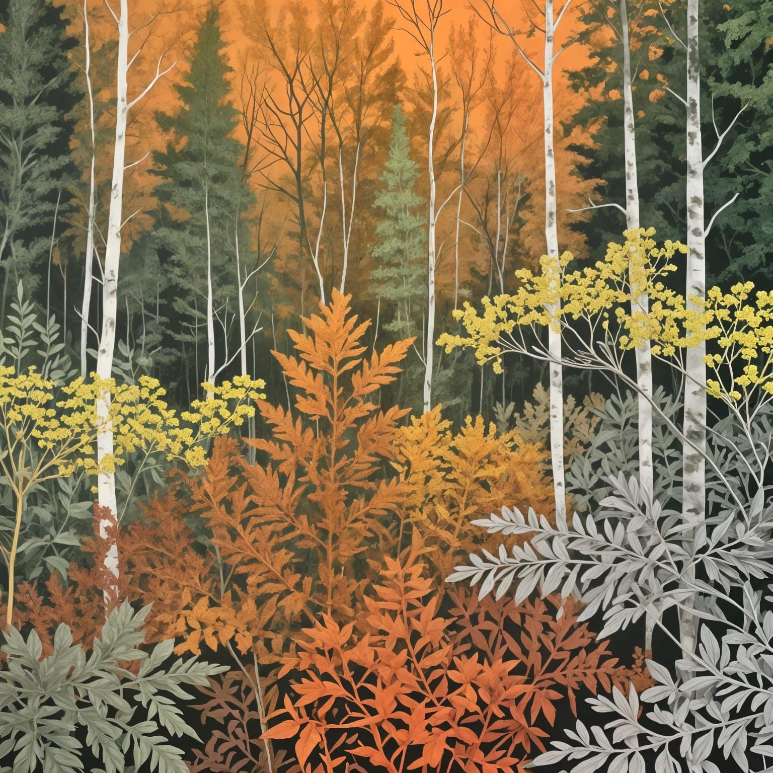 Botanical Fractals in Goldenrod and Silver