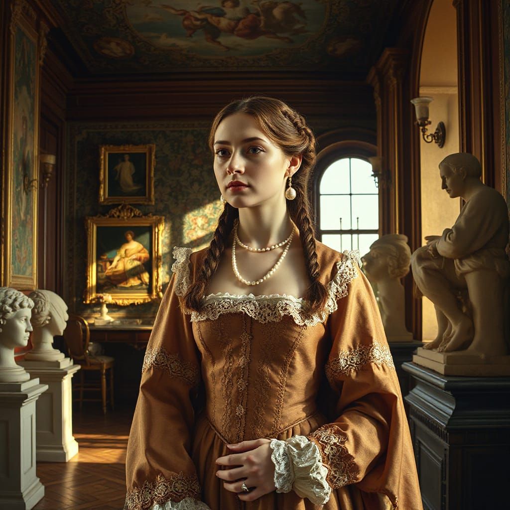 Elegant Lady in Lavish Renaissance Setting