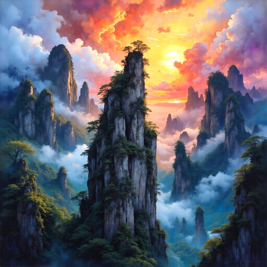 Basalt Pinnacles of Zhangjiajie in Neurographic Art
