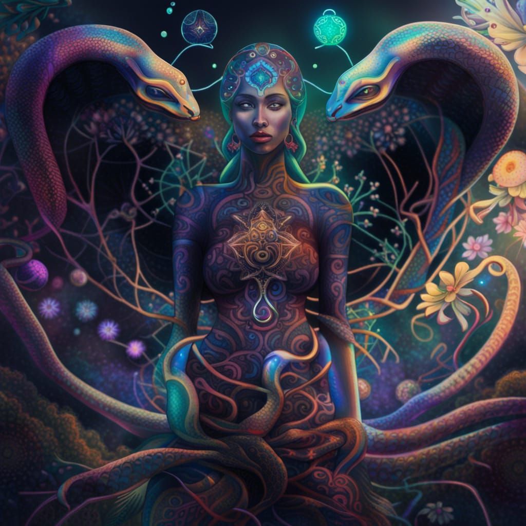Cosmic Goddess with Snakes and Mandala
