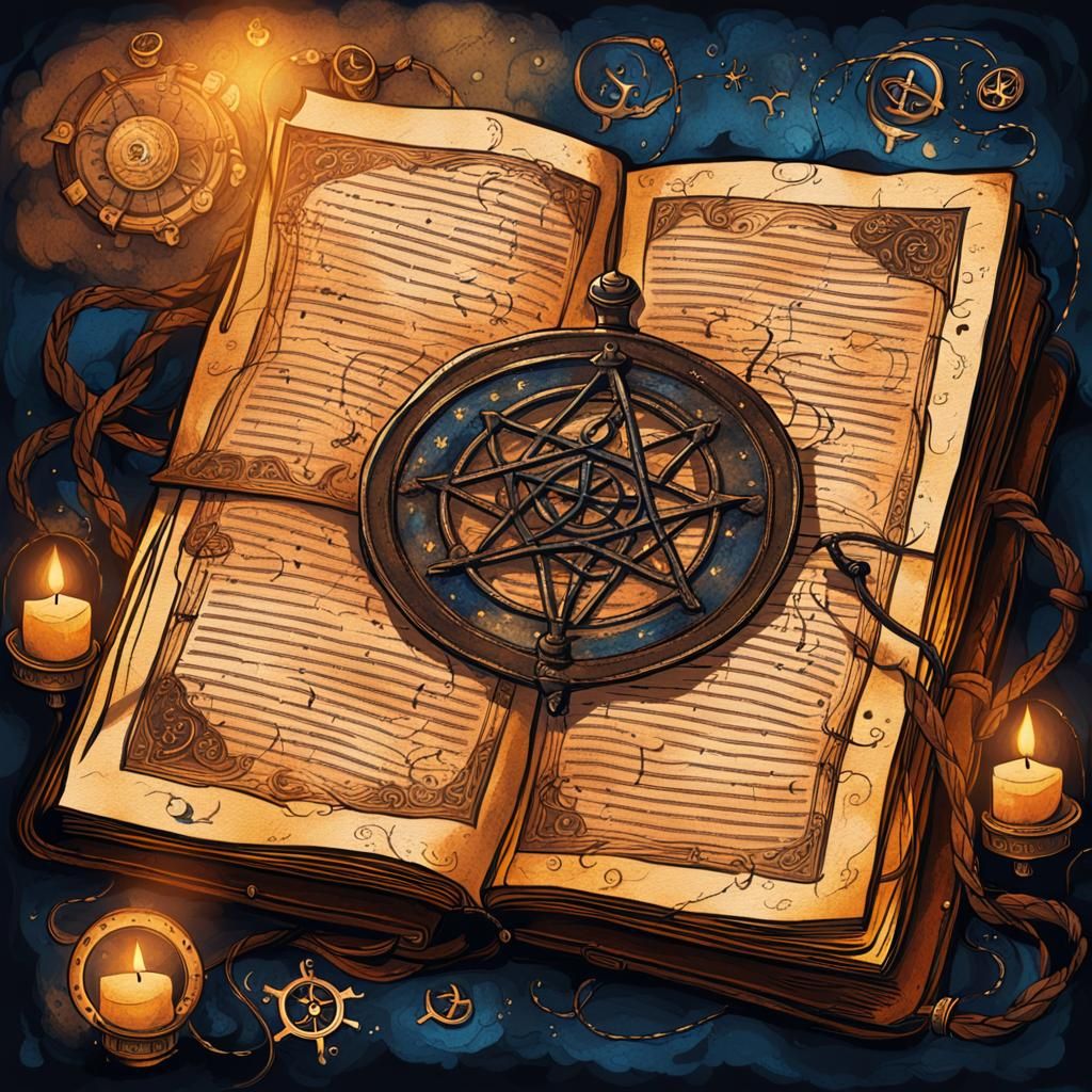 Mysterious Spell Book in Steampunk Fantasy Style