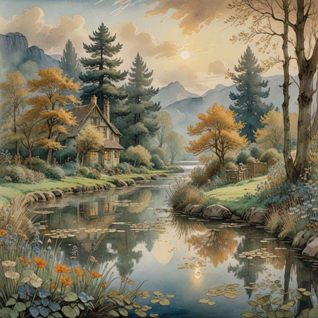 Whimsical Watercolor Morning in the Mountains