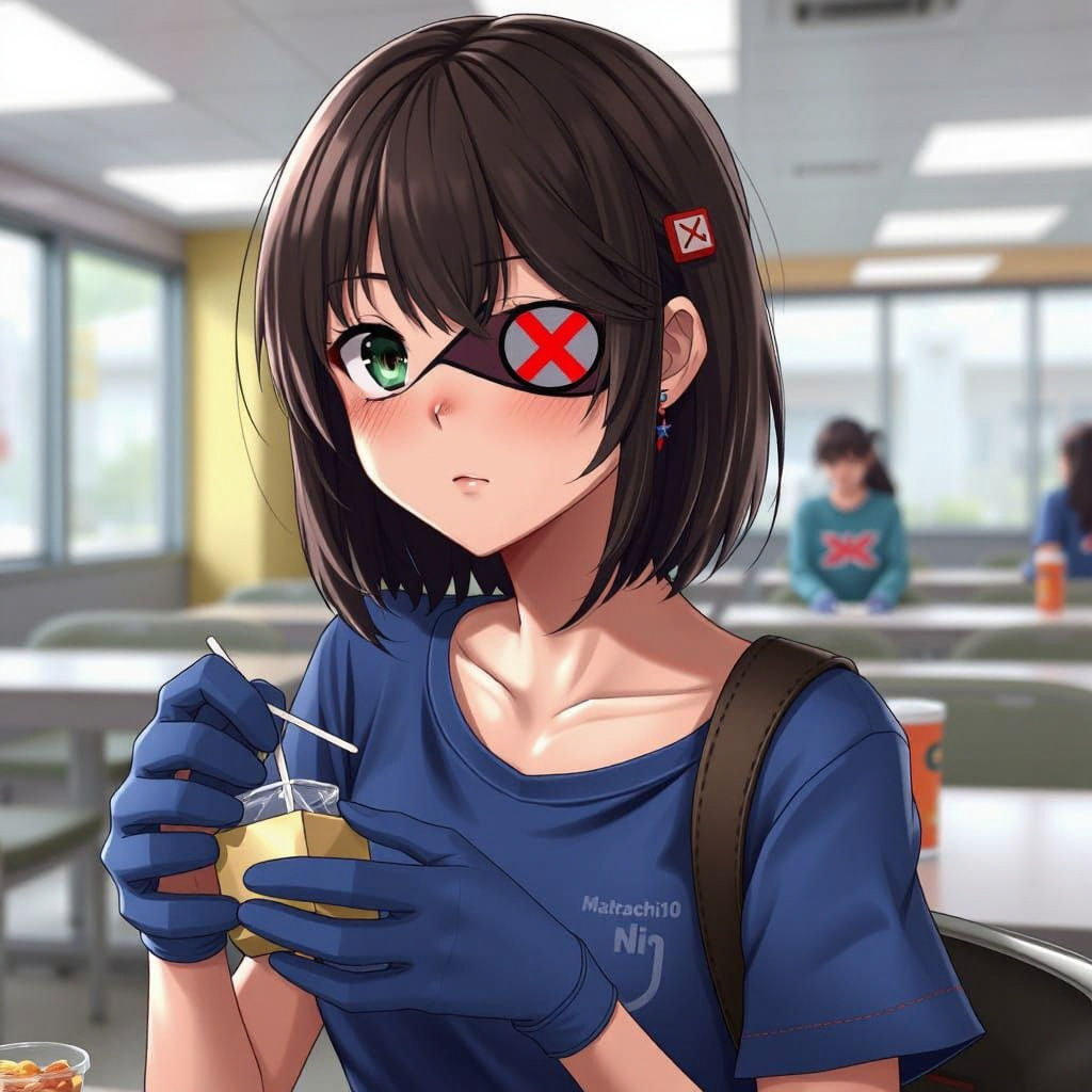 Anime Schoolgirl Ordering Lunch in Cafeteria