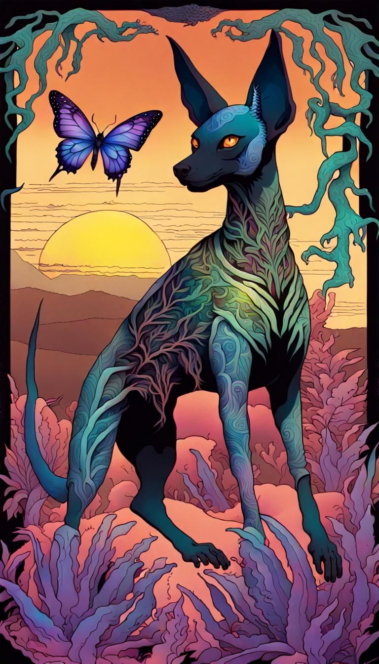 Anime Art: Spooky Xoloitzcuintle in Agave Field
