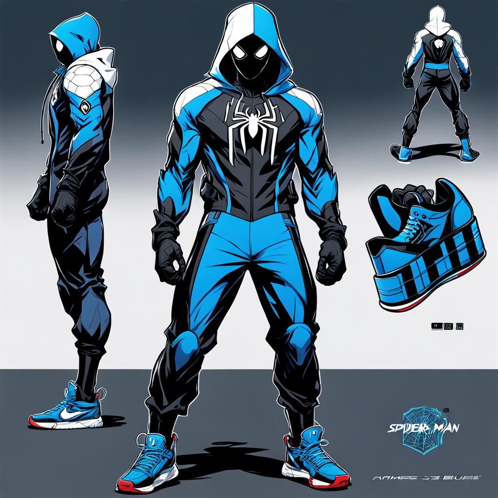 Spider-Man in Anime-Style Black and Blue Nanotech Suit