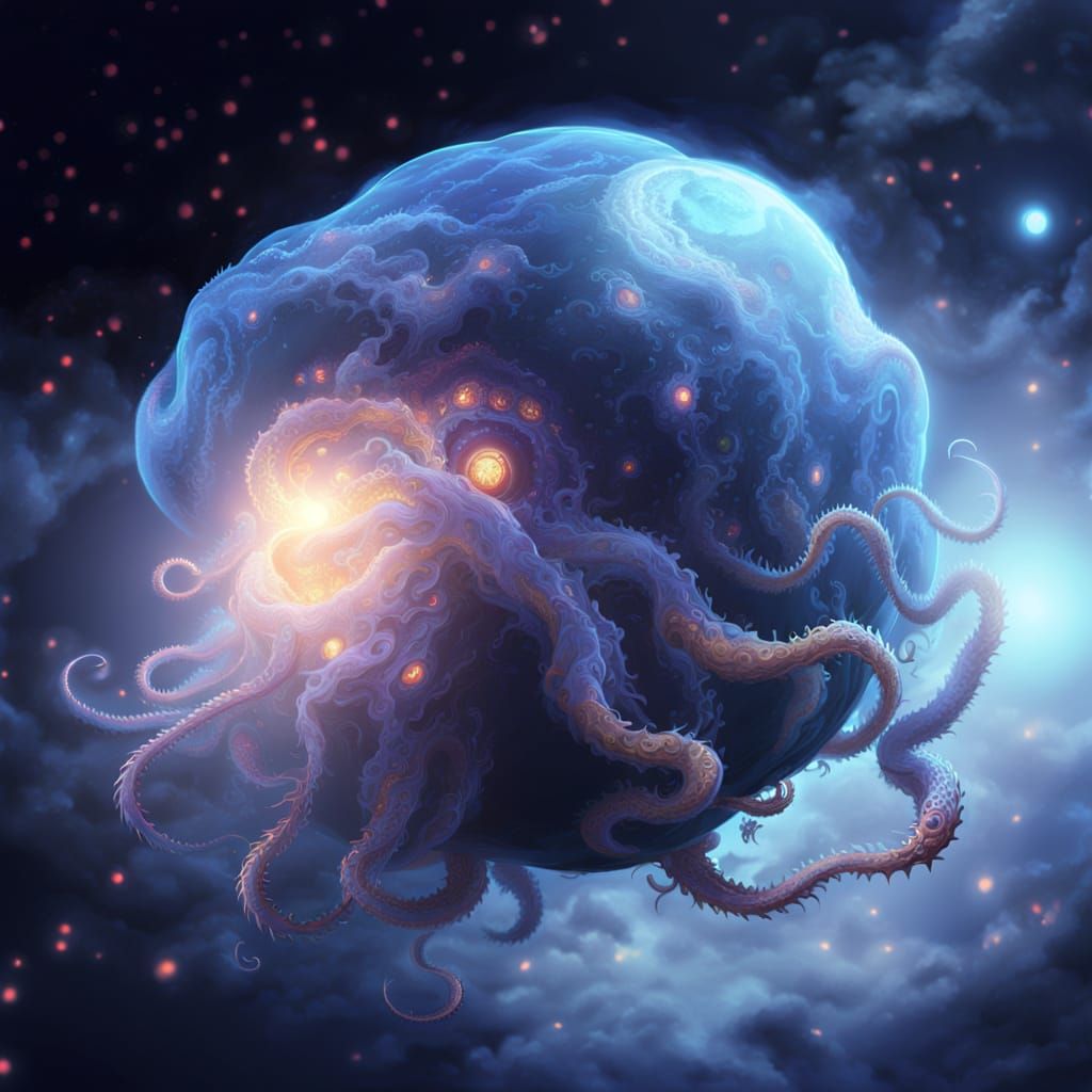 Majestic Sci-Fi Creature Encircling Planet