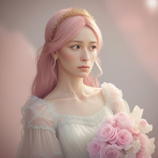 Woman in Pink Dress: Hyper-Realistic Digital Art