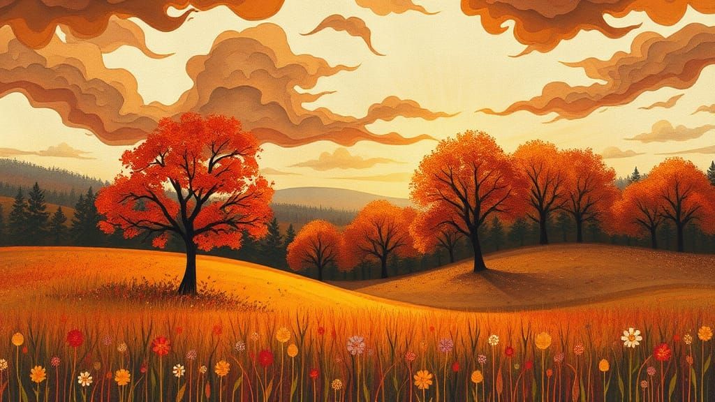 Autumn Meadow: Impressionist Paper Collage Landscape