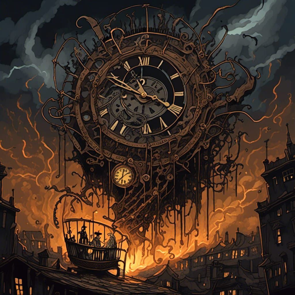 Demonic Clock Character with Cracked Face in Dark Fantasy St...