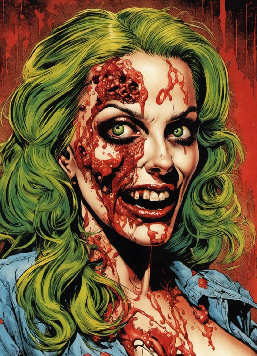 Disgusting Zombie Woman Portrait as Trading Card