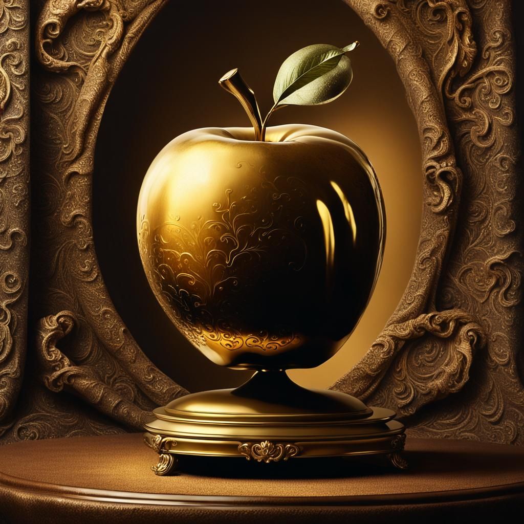 Golden Apple on Velvet Pedestal: A Surrealist Vision