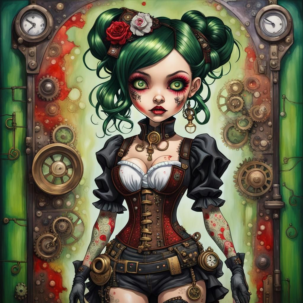 Steampunk Patchwork Doll in Grotesque Caricature Style