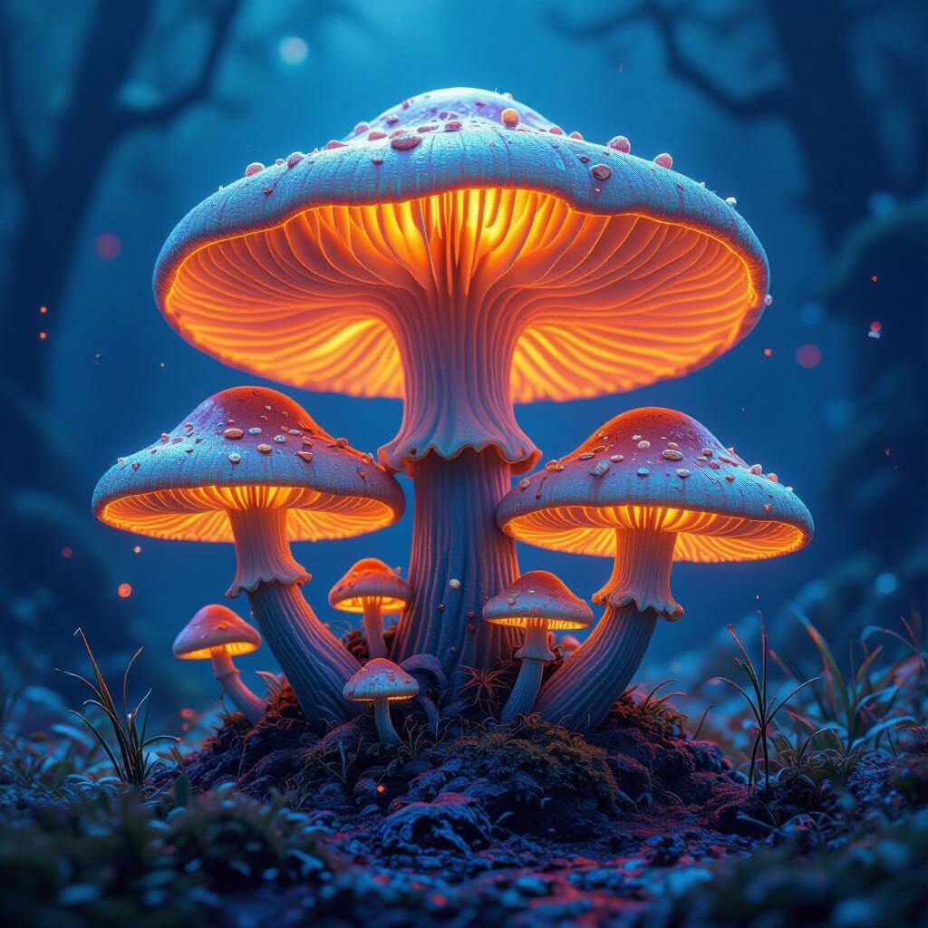 Glowing Surreal Mushrooms in Matte Painting Style